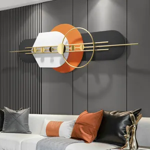 Uniek Ontwerp Modern Metalen Wanddecor Voor Woonkamer Slaapkamer Geometrische Muurkunst In Goud & Oranje