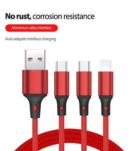 Cable de Carga 3 <span class=keywords><strong>en</strong></span> 1 Tipo-C de Nailon con Logotipo Personalizado, Blindaje Trenzado, USB 2.4A, Conductor de Cobre Puro para Cámaras y Teléfonos Móviles - Product Image 2