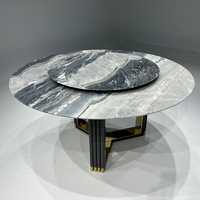 KINS-WING Nouveau Design Maison De Luxe Table À Manger Ronde Moderne Minimaliste En Acier Inoxydable Pieds Marbre Rotatif Table À Manger Ensemble