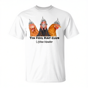 Camiseta Tin Foil Hat Club Chicken Conspiracy Theorist para adultos, unisex, blanca, de manga corta, cuello redondo, impresión digital - Product Image 3