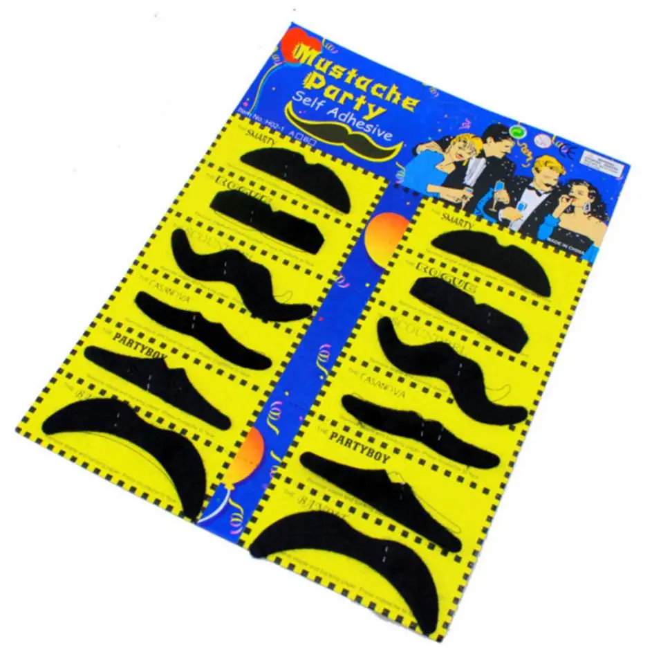 12pcs/set Black Mustache Beard Self Adhesive Simulation Mustache Costume For Holiday and Halloween Party Props Decoration