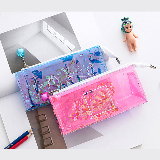 Пенал детский из ПВХ с блестками, оригинальный разноцветный чехол для карандашей и ручек, большой вместимости, для школы