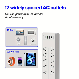 Regleta de Enchufes <span class=keywords><strong>PL</strong></span> de 6/7/8 Líneas, Tomas de Corriente CA, Multitoma, Cable de Extensión Eléctrico, Puertos USB Tipo C, Carga Rápida - Product Image 3