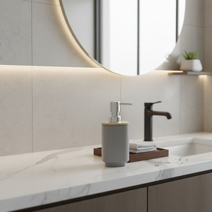 Dispenser di sapone liquido per bottiglie di disinfettante per mani grigio PP e bambù ecologico 175x65cm - Product Image 3