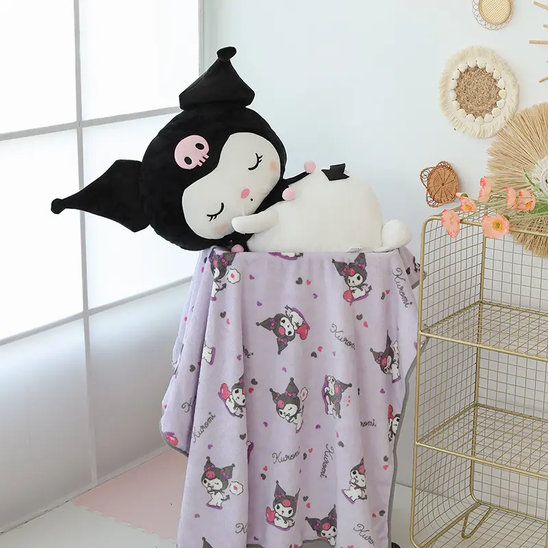 Sanrio Kuromi 70*45cm PIllow Blanket Cartoon My Melody Cinnamonroll Plush Sleeping Pillow With Blanket Girls Xmas Gift