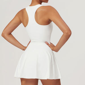 Monos de Fitness con media cremallera para mujer, ropa de gimnasio con logotipo personalizado, faldas, 2 uds., pantalones cortos de tenis, faldas, monos - Product Image 5