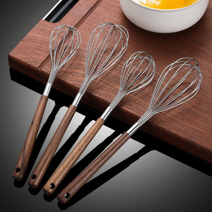 เครื่องตีไข่สแตนเลสพร้อมด้ามจับวอลนัท เครื่องผสมแบบแมนนวลสำหรับทำเบเกอรี่และเครื่องมือทำขนม เครื่องตีไข่ที่ทนทาน - Product Image 5