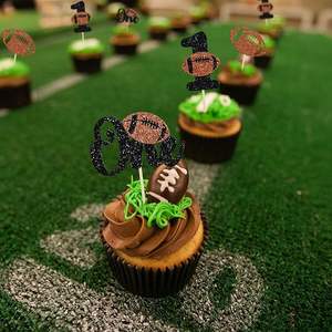 Décorations de cupcakes pour le 1er anniversaire sur le thème du rugby, piques à cupcakes scintillantes pour le premier anniversaire, thème sportif, fête prénatale, fête d'enfants, gâteau - Product Image 2