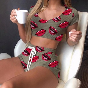 Pijama <span class=keywords><strong>de</strong></span> marca privada para mujer, ropa <span class=keywords><strong>de</strong></span> casa para <span class=keywords><strong>chica</strong></span> <span class=keywords><strong>joven</strong></span>, Tops sin mangas, pantalones cortos <span class=keywords><strong>de</strong></span> cintura alta, ropa interior Sexy - Product Image 4