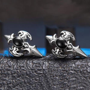 Pendientes de Espada Cruzada de Acero Inoxidable, Estilo Punk, Accesorios de Moda para Hombre, Engaste Ovalado, Color Negro, Blanco, Dorado y Plateado - Product Image 4