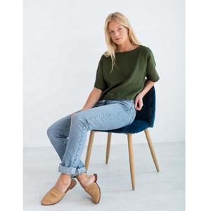 Elegant Casual Wear <b>Linen</b> Pullover Style Crop <b>Top</b> With Cool Boat Neck Kimono Sleeve Loose Relaxed Fit Crop Shirt For Women - Product Image 1