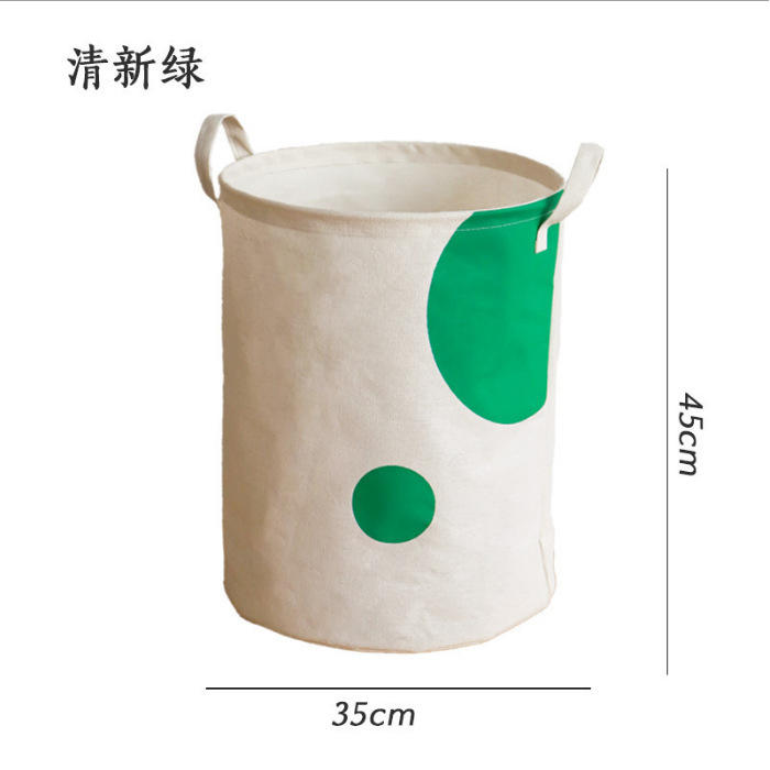 ถังเก็บของผ้าแคนวาสลายจุดสีเขียวสดใส