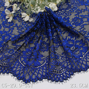 Commercio all'ingrosso Glitter Mesh pizzo 23CM nero ciglia Chantilly tessuto di pizzo Royalblue bicolore elastico fiore Trim pizzo per le donne - Product Image 5