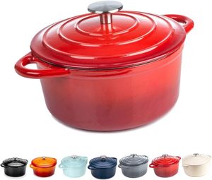 Casserole <span class=keywords><strong>en</strong></span> <span class=keywords><strong>fonte</strong></span> émaillée rouge Casseroles Marmite pour four hollandais avec couvercle utilisée dans la cuisine - Product Image 4