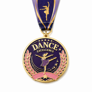 Médaille de Danse Personnalisée Scintillante avec Ruban pour Compétitions de Latin, Standard, Ballet, Jazz, Breaking, Popping, Hip Hop - Product Image 1