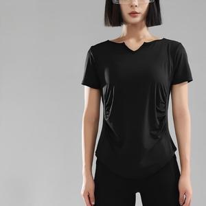 Camiseta de Yoga para Mujer con Cuello en V y Detalle Cruzado, Ajuste Regular, Manga Corta, Transpirable, Elástica, Tallas Grandes, para Gimnasio - Product Image 6