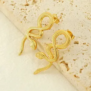 Orecchini a forma di serpente in acciaio inossidabile oro 18K personalizzati europei e americani per orecchini da donna