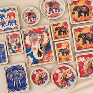 Aimants de réfrigérateur en bois KingWin en forme d'éléphant, design de dessin animé imprimé en couleur, souvenirs 3D multicouches, cadeau - Product Image 2