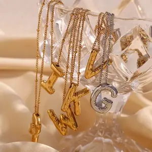 Colar de bolhas de hélio com letras iniciais em aço inoxidável 18K banhado a ouro Pvd, joias da moda, pingentes de bolha de hélio