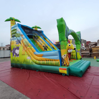 Château gonflable commercial en PVC pour enfants, combo toboggan, aire de jeux animaux de la jungle, château gonflable avec glissière, extérieur/intérieur