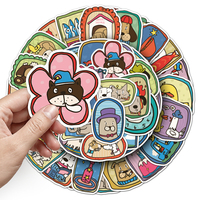 50 autocollants Kawaii personnalisés, imprimés, originaux, avec des animaux dessinés à la main, mignons, imperméables, pour décorer les tasses, les coques de téléphone, les bagages