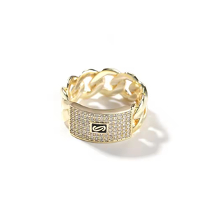 Anillos de Cadena Cubana con Diamantes Brillantes al por Mayor de Fábrica, Anillos de Latón con Circonita Cúbica Chapados en Oro, Personalizados, Estilo Hip Hop - Product Image 3