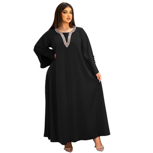 Cross-border for <strong>Hot</strong> Selling Women's Vintage Spring Fashion Large Size Handmade Beaded <strong>Hot</strong> Drilling Dress - Product Image 5