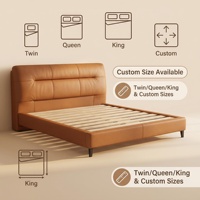 XIYUAN Lit élégant et moderne en cuir véritable, cadre en bois de pin, sommier à ressorts, taille King, garantie 10 ans, durable et écologique