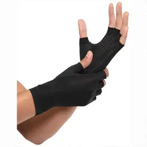 Snbo Arthritis schwarze Kupfer-Hände Kompression Halbfinger-Handschuhe geschnitten und genäht mit Anti-Rutsch-Band OEM