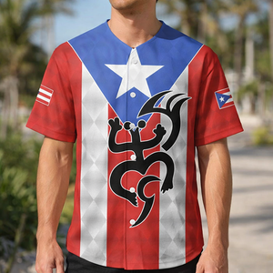 Jersey Baseball Kustom Puerto Rico Sepak Bola, Ayo, El Huracan Azul, Gambar Kustom Sublimasi, Seragam Baseball Puerto Rico - Product Image 1