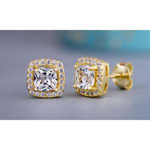 Pendientes clásicos cuadrados con incrustaciones de circonita redonda, aleación chapada en oro, joyería unisex, regalo para mujeres y hombres - Product Image 4