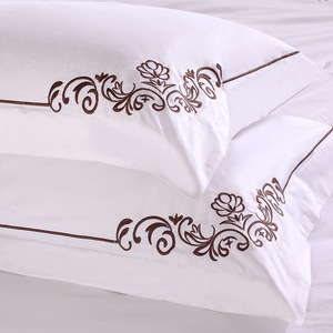 Taie d'oreiller d'hôtel 100% coton blanc brodé, teinture réactive, style moderne minimaliste, 60 fils, une pièce - Product Image 4