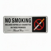Placa de advertencia personalizada de color plateado para espacios públicos y locales comerciales, prohibido fumar, con orificios preperforados, para uso en interiores y exteriores