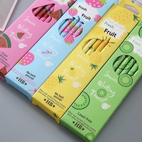 Coffret de 12 crayons de couleur créatifs à motif de fruits, crayons HB, gommes, couleurs rose/bleu/vert, corps en papier, cadeau pour enfants