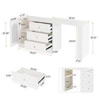 Coiffeuse moderne HOGA-HL0188 avec 3 tiroirs, bureau en L, panneau en MDF blanc, miroir éclairé pour maquillage