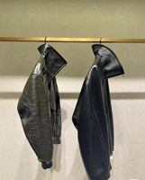 Chaqueta de piel de cordero de diseño de fábrica, cuello alto, cremallera, estilo bomber, vintage, de piel de oveja auténtica, para OEM