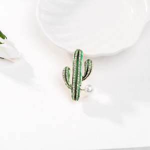 เข็มกลัดเพชรรูปกระบองเพชรสีสวยสง่าพร้อมไข่มุกและพลอยเทียมพืชปลอดภัยเครื่องประดับสำหรับผู้หญิงผู้ชายสำหรับงานแต่งงาน - Product Image 5