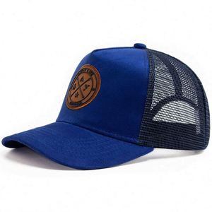 Wholesale Leather <b>Patch</b> 5 Panel Mesh Curved Brim Trucker Caps Suede Trucker Hats Custom Logo - Product Image 3