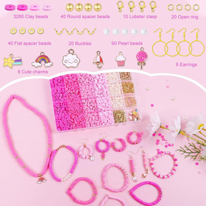 Pink Diy Jewelry Kit Polymer Clay Beads Bracelet Making <b>Set</b> For <b>Kids</b> 7-12 Years Old Craft Toy With Charms And <b>Tools</b> - Product Image 4