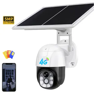 Câmera de vídeo CCTV 5MP PTZ para uso externo, sistema de vigilância de segurança sem fio IP, cartão SIM GSM, painel solar alimentado por 4G, câmera solar V380