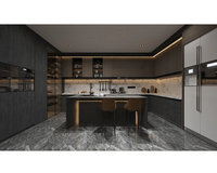 Meuble de cuisine Sjumbo de luxe moderne en forme de U, évier intégré, gris, prix abordable, armoire de rangement en bois pour cuisine