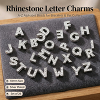 Breloques en strass de 10 mm, lettres de A à Z, perles alphabétiques argentées pour bracelets, colliers pour animaux de compagnie, fabrication de bijoux DIY