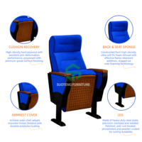 Chaise d'auditorium en tissu avec tablette d'écriture pliable réglable, design moderne, robuste et durable, siège fixe au sol pour les écoles