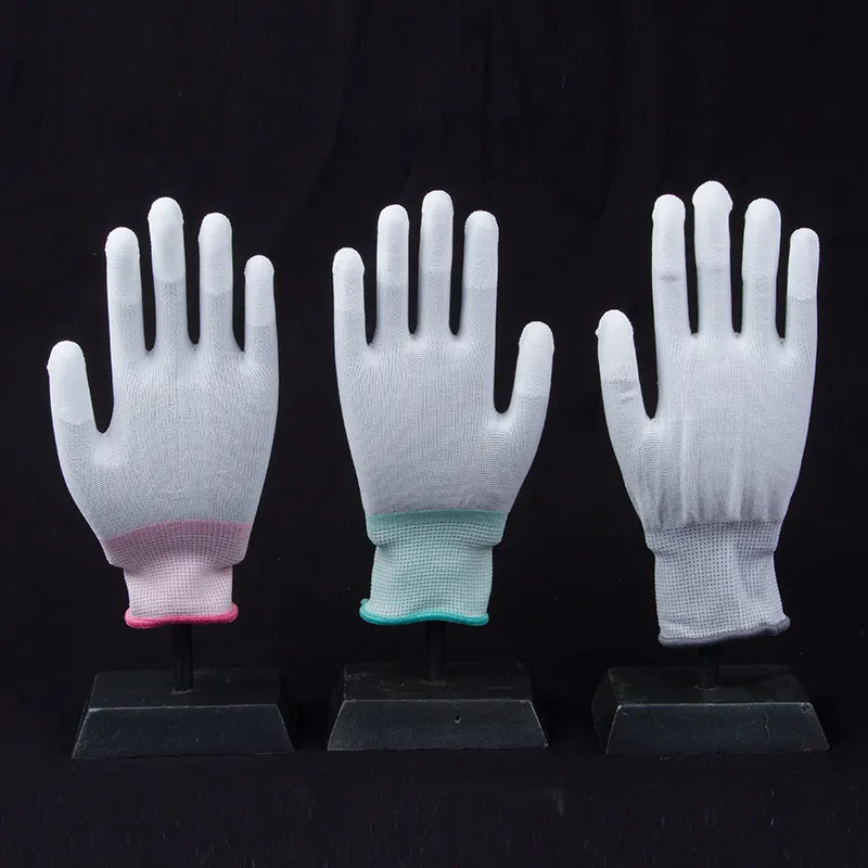 Hotsale Grey Pu Finger Coated Glowes Working Polyester Glove De Safety With Pu Coating For Work