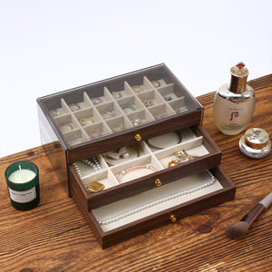 GQK Walnut Wood Pattern Jewelry <b>Box</b> Necklace <b>Earrings</b> Rings/bracelets Organizer High-end Three-layer Jewelry Storage <b>Box</b> - Product Image 4