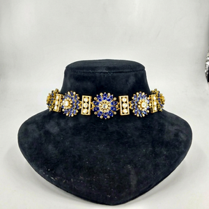 Custom Luxury Gold Plated Chick Necklace Blue Nano Sapphire Stone Inlay Kundan Polki CZ Flower <b>Choker</b> Jewelry for Women Wedding - Product Image 1