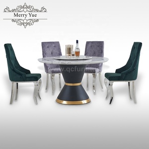 Mesa De Comedor <span class=keywords><strong>Del</strong></span> Restaurante โต๊ะรับประทานอาหารสแตนเลสชุดโต๊ะรับประทานอาหารหินอ่อนหินควอตซ์ทรงกลมทันสมัยเก้าอี้6ตัว - Product Image 2