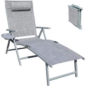 Chaise longue pliante réglable en aluminium DB avec porte-gobelet pour patio ou plage, idéale pour bronzer - Product Image 1