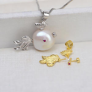 Pendentif en argent 925 fait main avec perle baroque, collier en forme de petit poisson avec support vide, accessoire pour femmes - trouvailles de bijoux DIY - Product Image 4