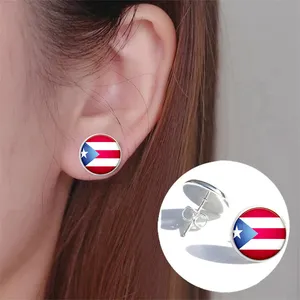 Pendientes de botón con diseño de bandera de 233 países para mujer, con cabujón de cristal y cúpula, para niñas y damas. - Product Image 1